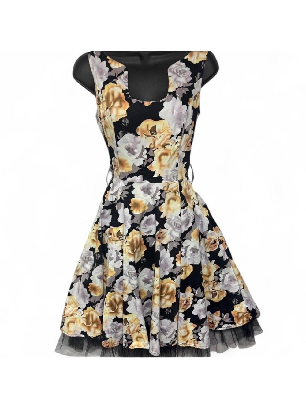 Hearts and Roses London Pinup Dress Tulle Hem Size 6 US UK10 Floral MISSING BELT